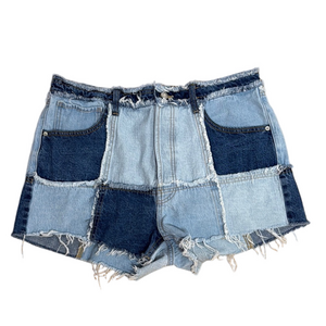 Wild Fable Blue Patchwork Jean Shorts High-Waisted. Summer Comfy Fun